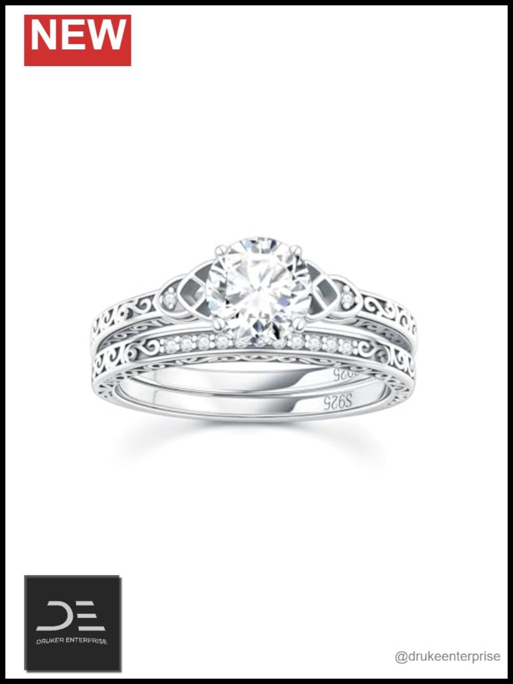 1.13 ctw Moissanite Wedding Ring Set for Women, S925 Sterling Silver Vintage
